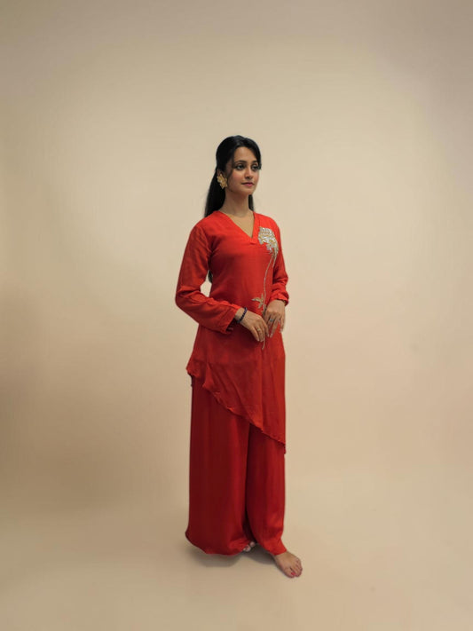 Rust Orange Embroidered Handwork Cord Set