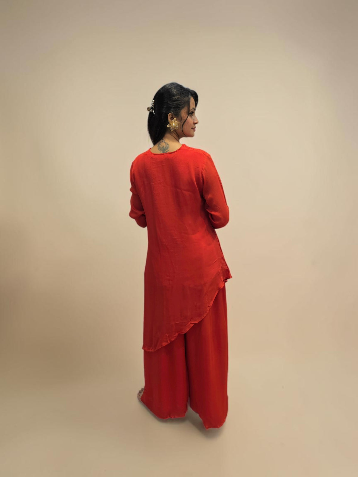Premium rust orange ethnic co ord outfit with handwork