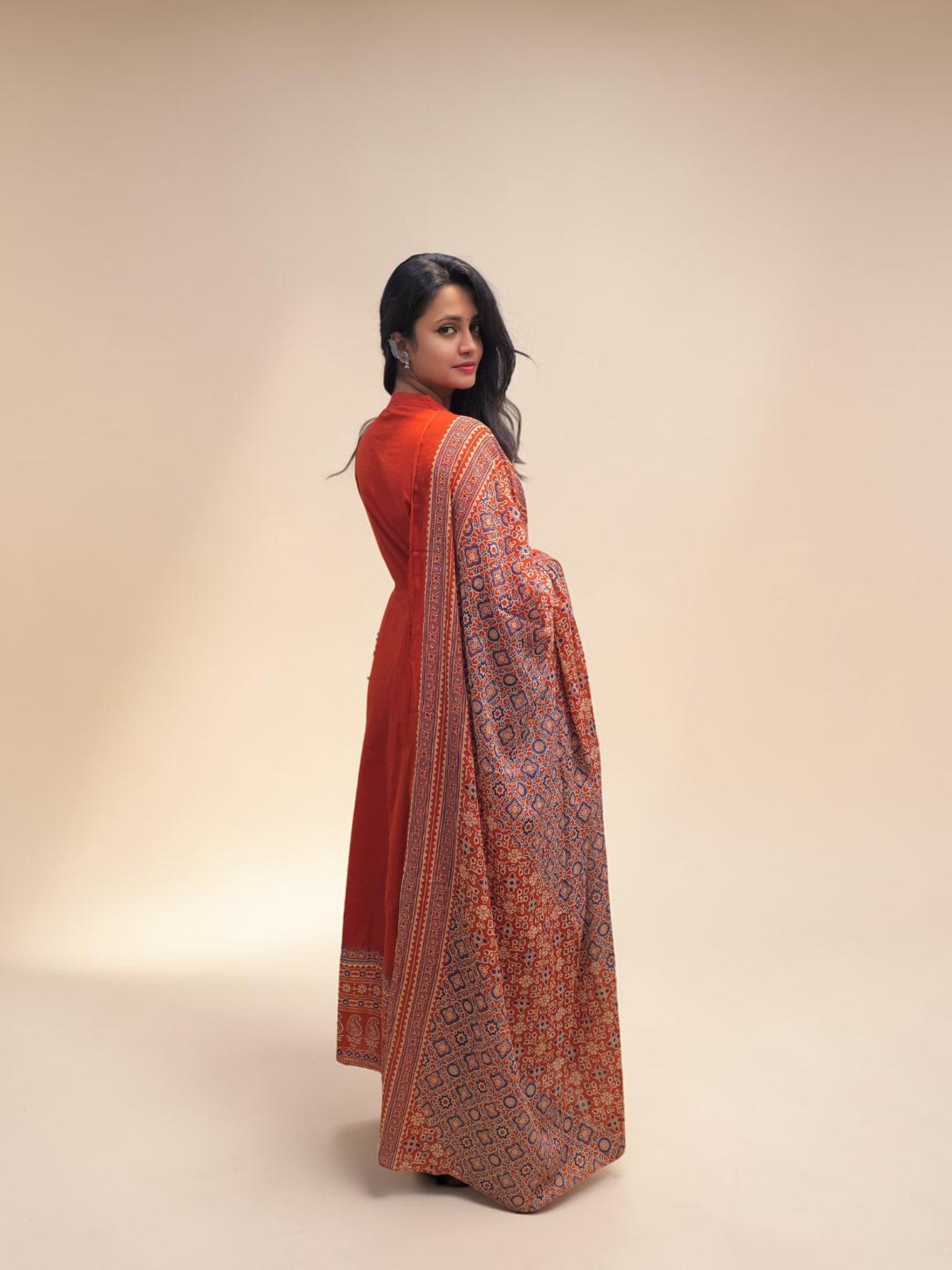 Elegant ethnic Ajrakh printed cotton kurta set