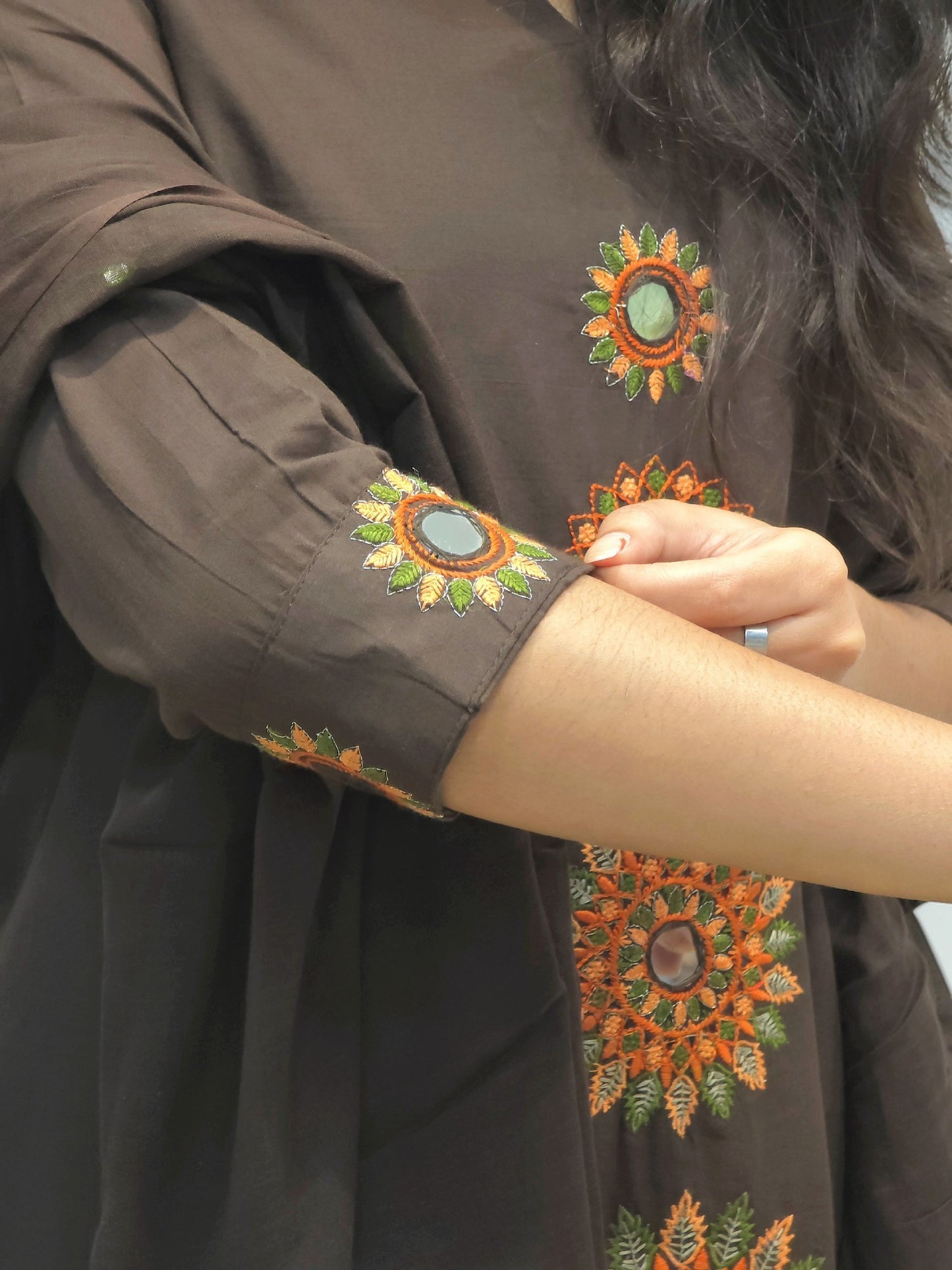 Comfortable embroidered kurta set with dupatta brown color
