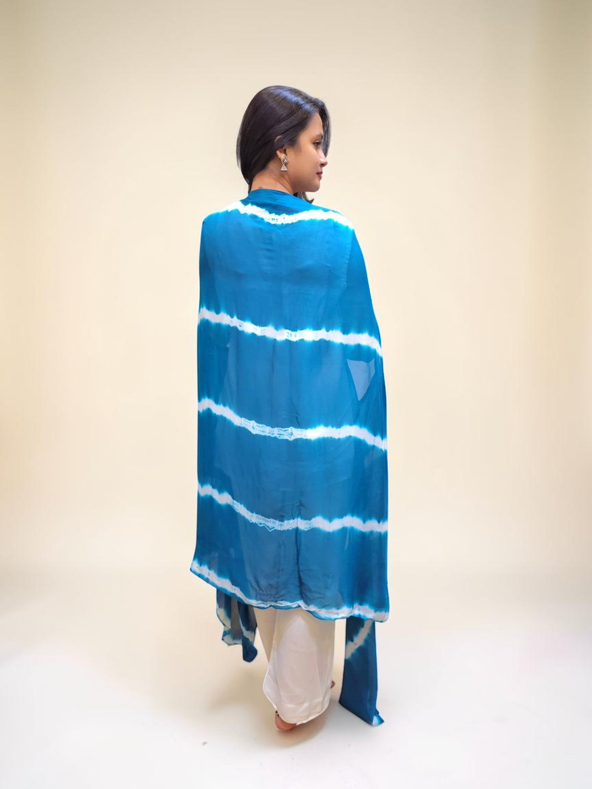 Modern fusion wear Leheriya outfit in Blue and white