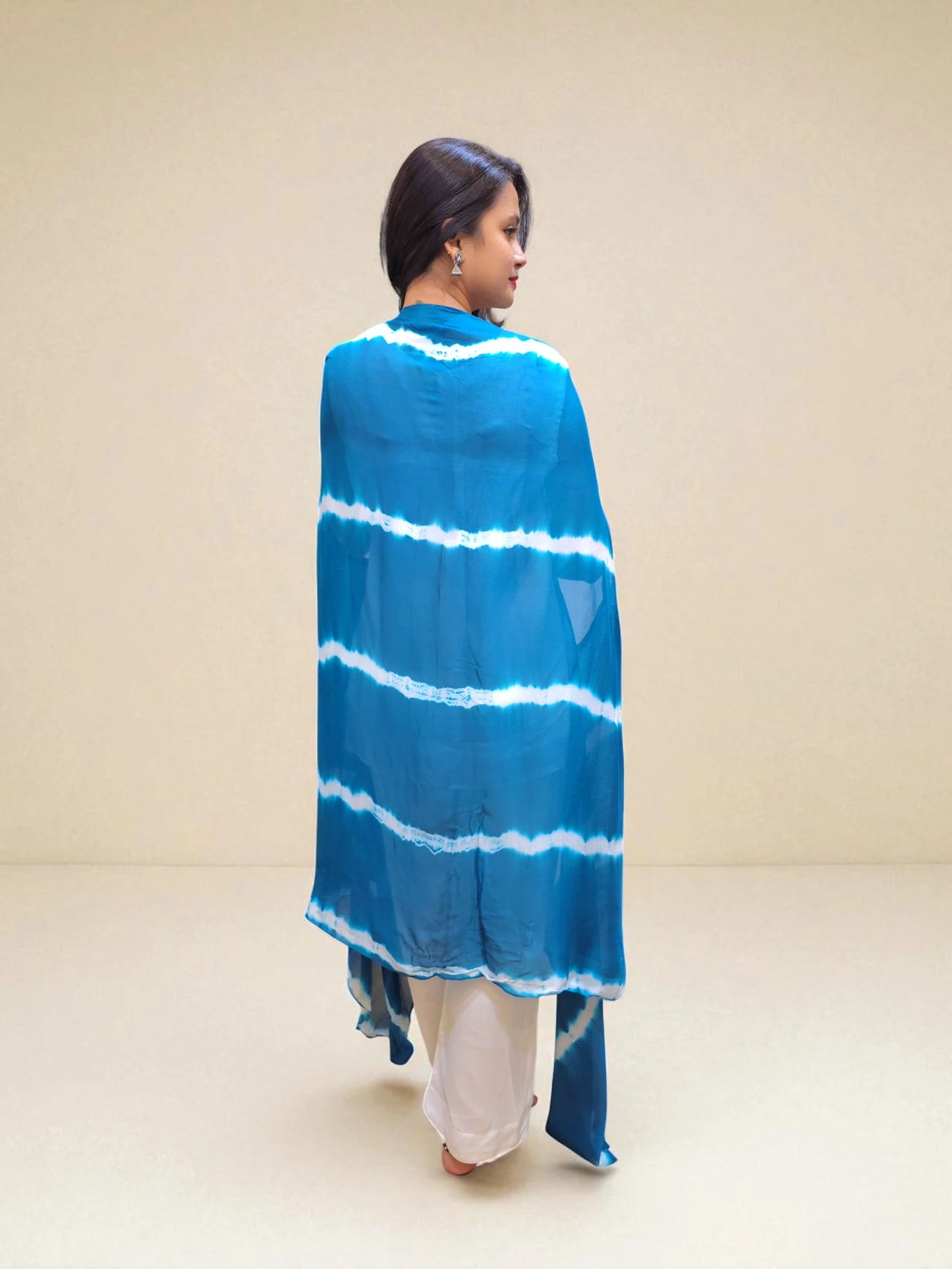 Modern fusion wear Leheriya outfit in Blue and white