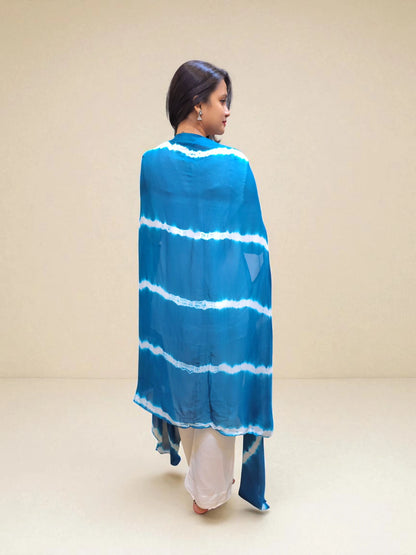 Modern fusion wear Leheriya outfit in Blue and white