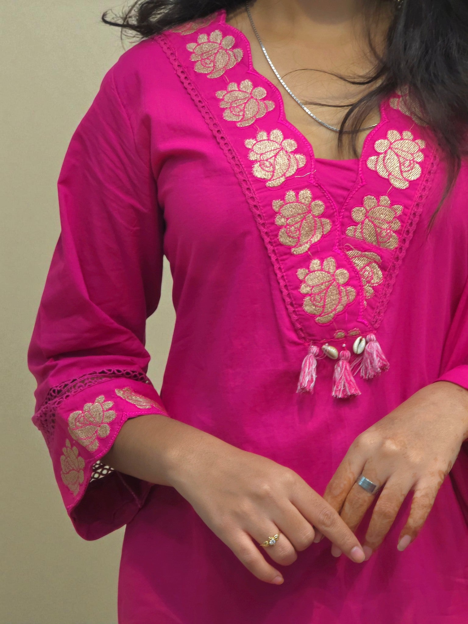 Comfortable office wear pink cotton kurta and dupatta set