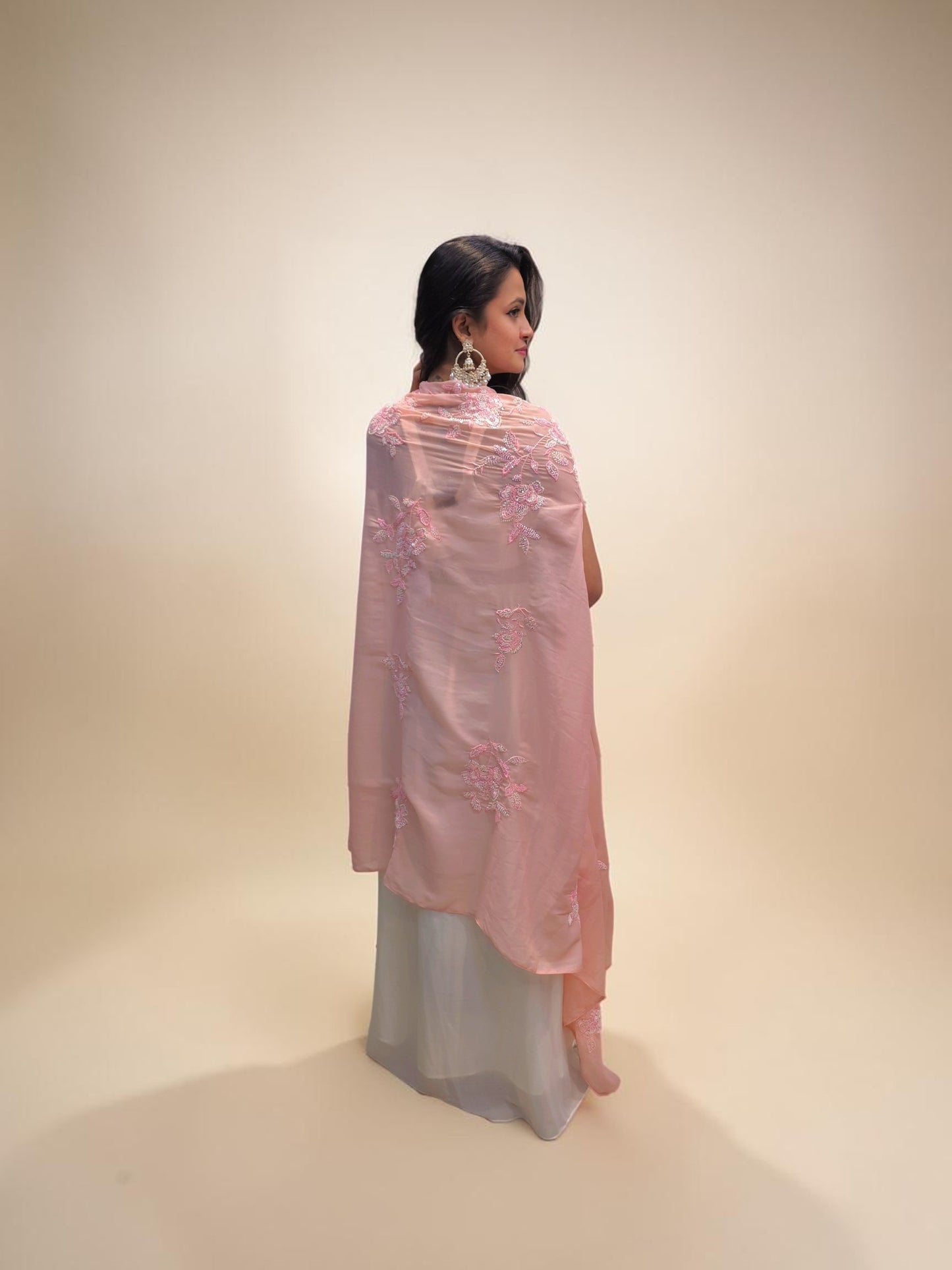 Stylish crop top dhoti skirt set with pink shrug
