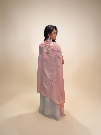 Stylish crop top dhoti skirt set with pink shrug