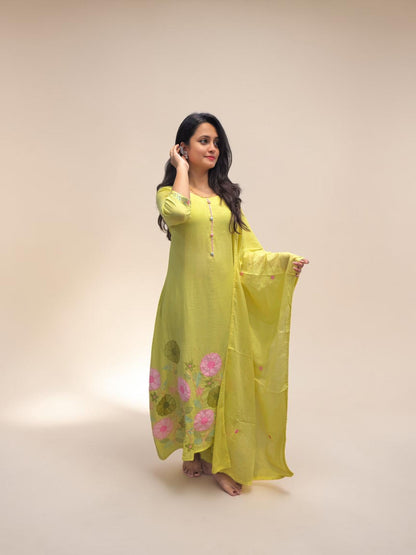 Summer wear light green A line kurta set for women