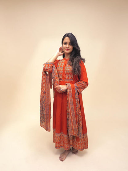 Traditional block print Anarkali kurta set ethnic wear
