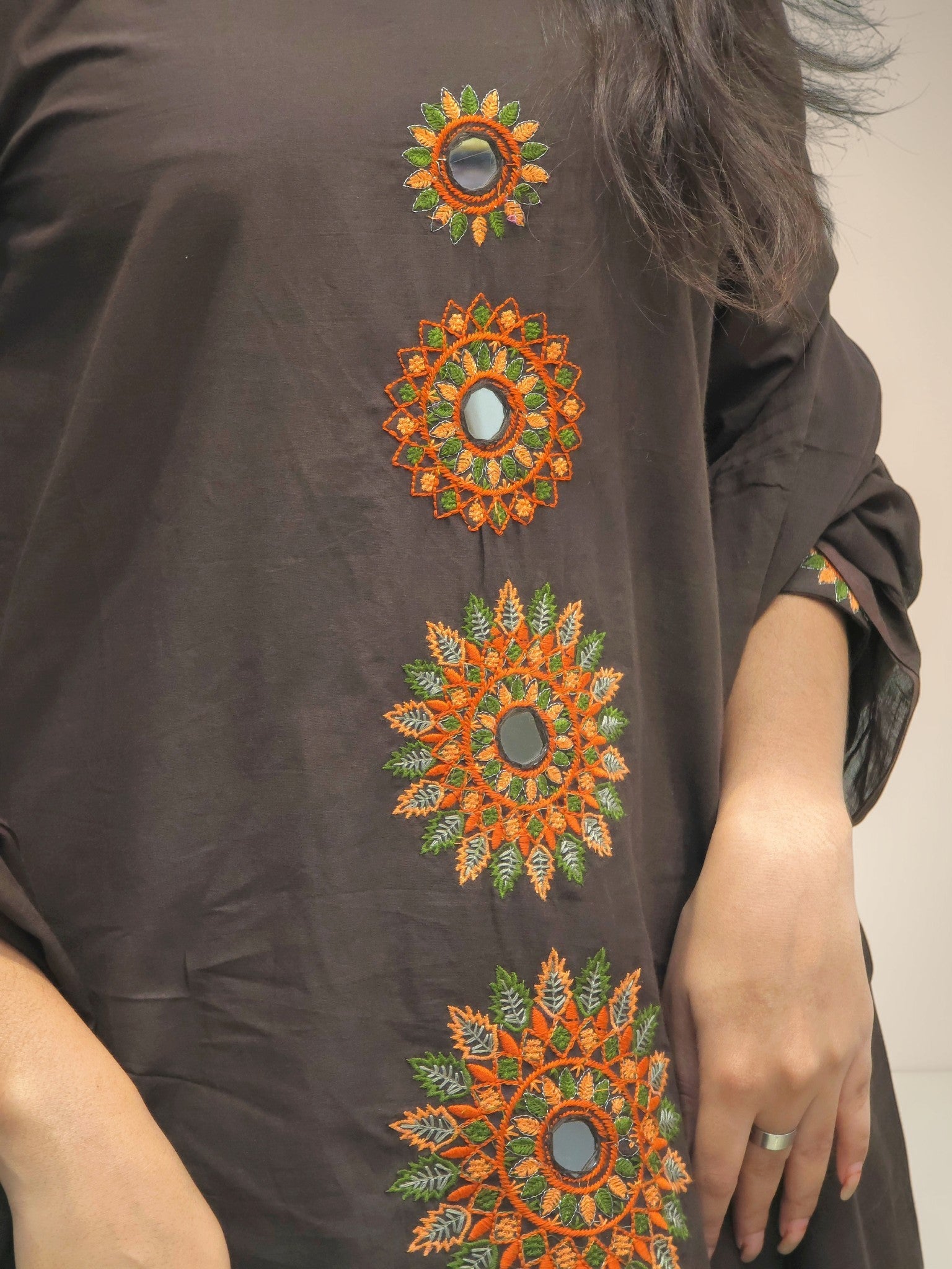 Traditional embroidered cotton kurta set for women in brown