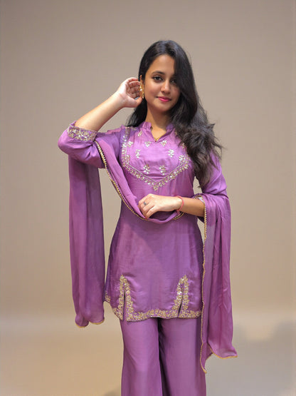 Traditional gota patti hand embroidery on women’s kurta palazzo set