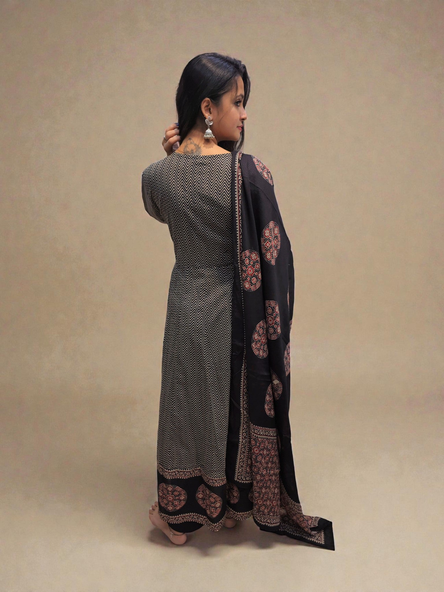 Traditional printed cotton anarkali suit for women