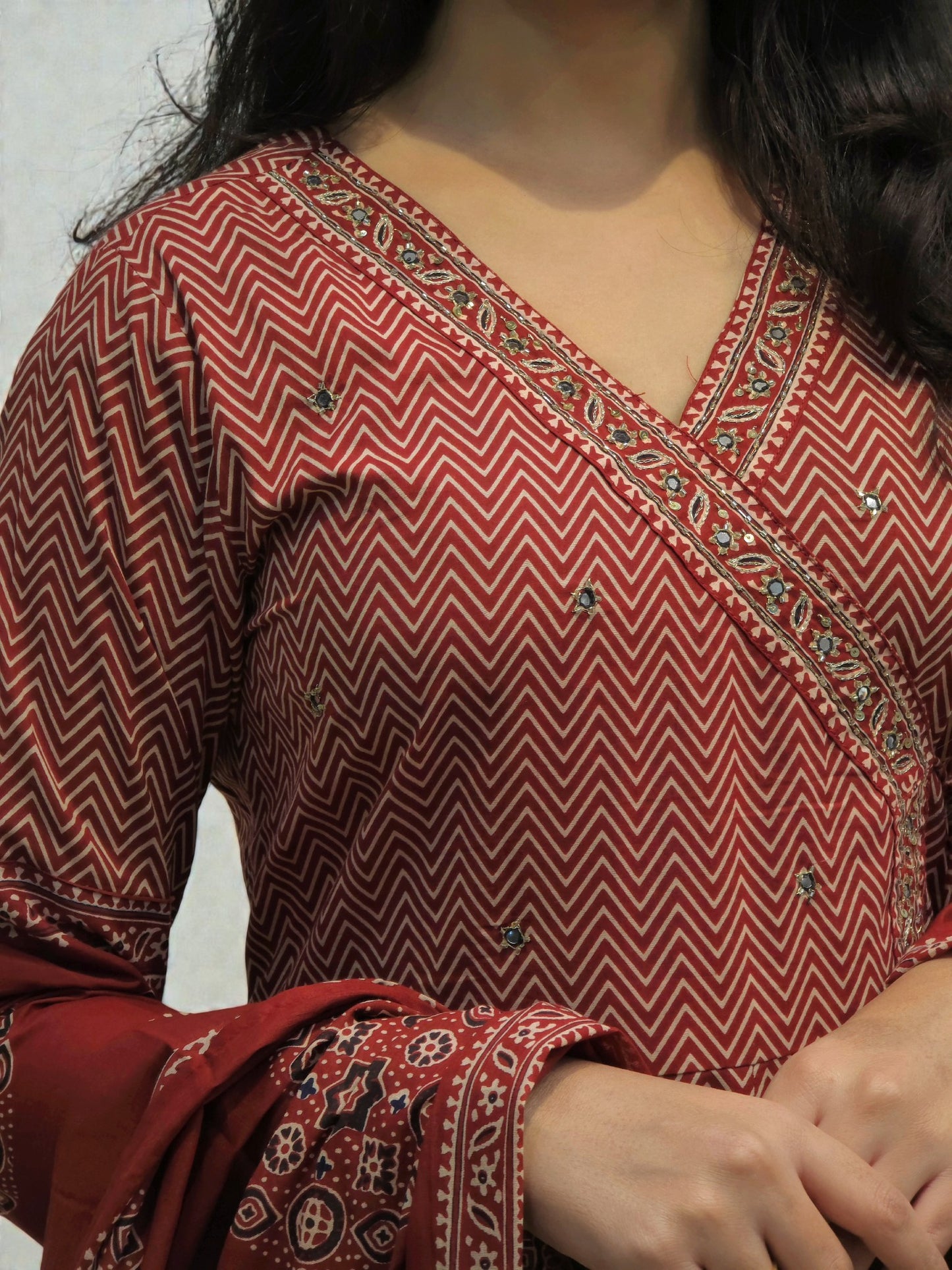 Festive wear rust cotton anarkali kurta set