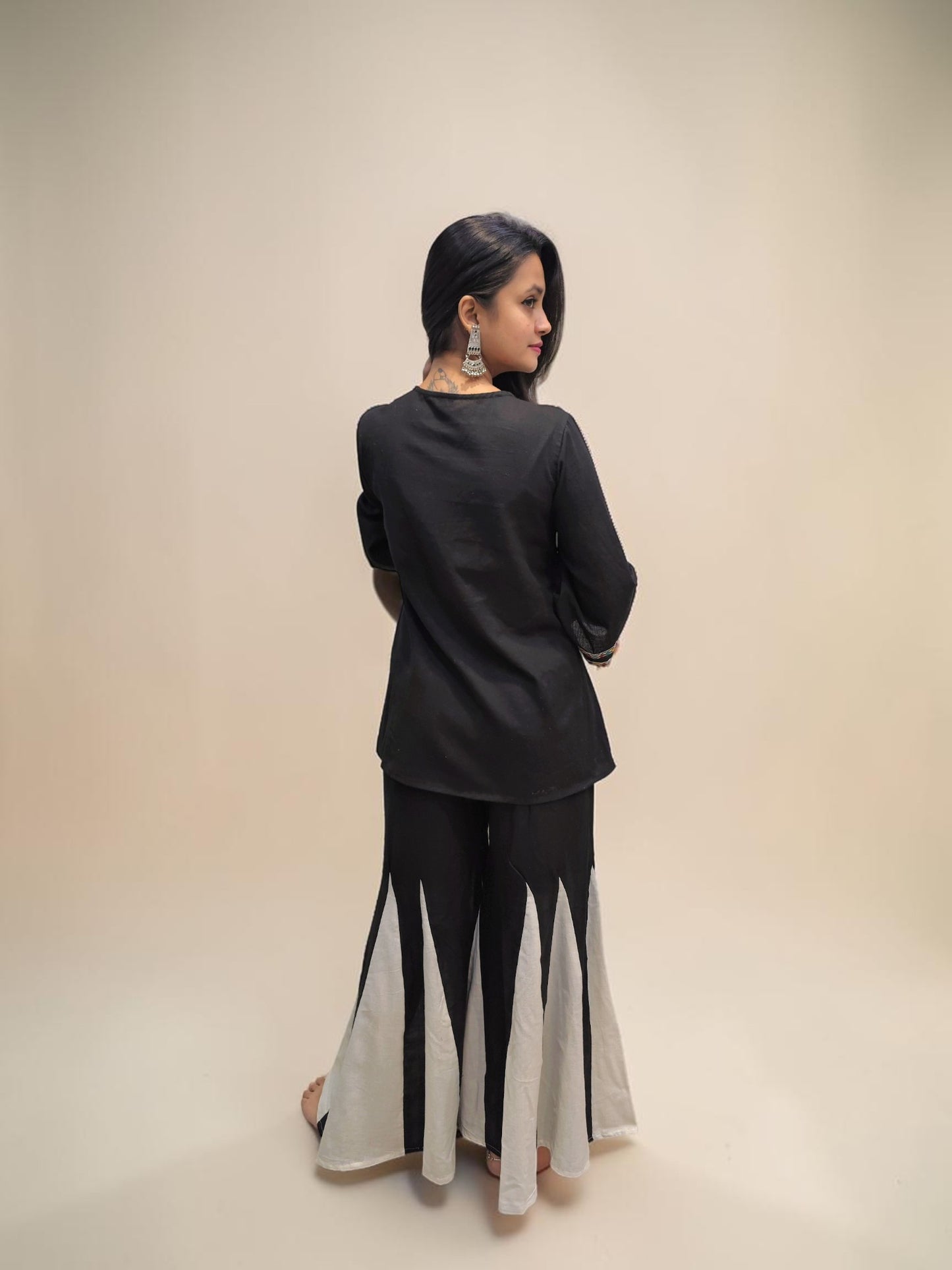 Stylish black coord set with statement embroidery and palazzo