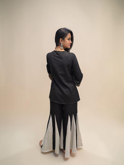 Stylish black coord set with statement embroidery and palazzo