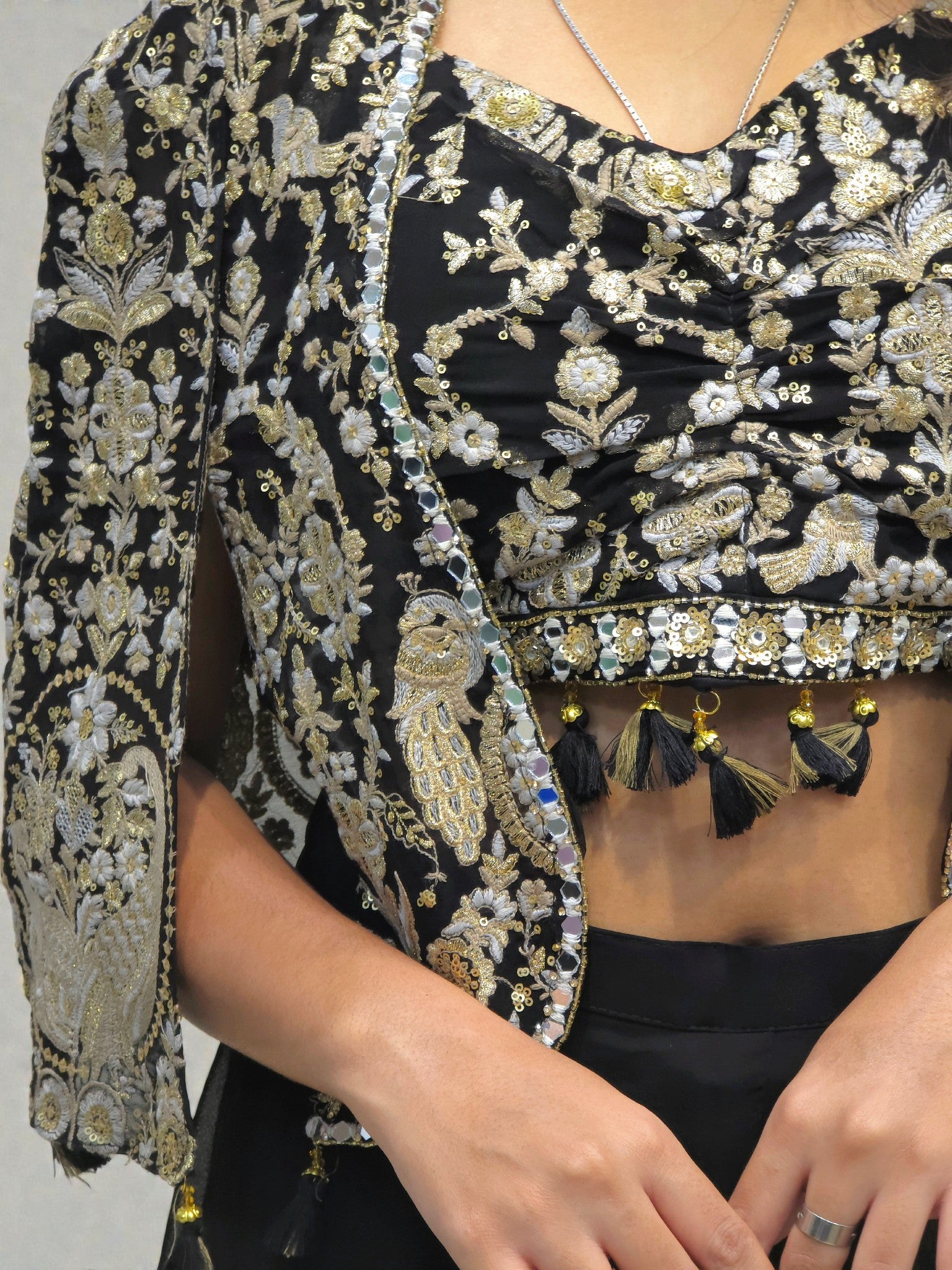 Designer black palazzo set with short shrug