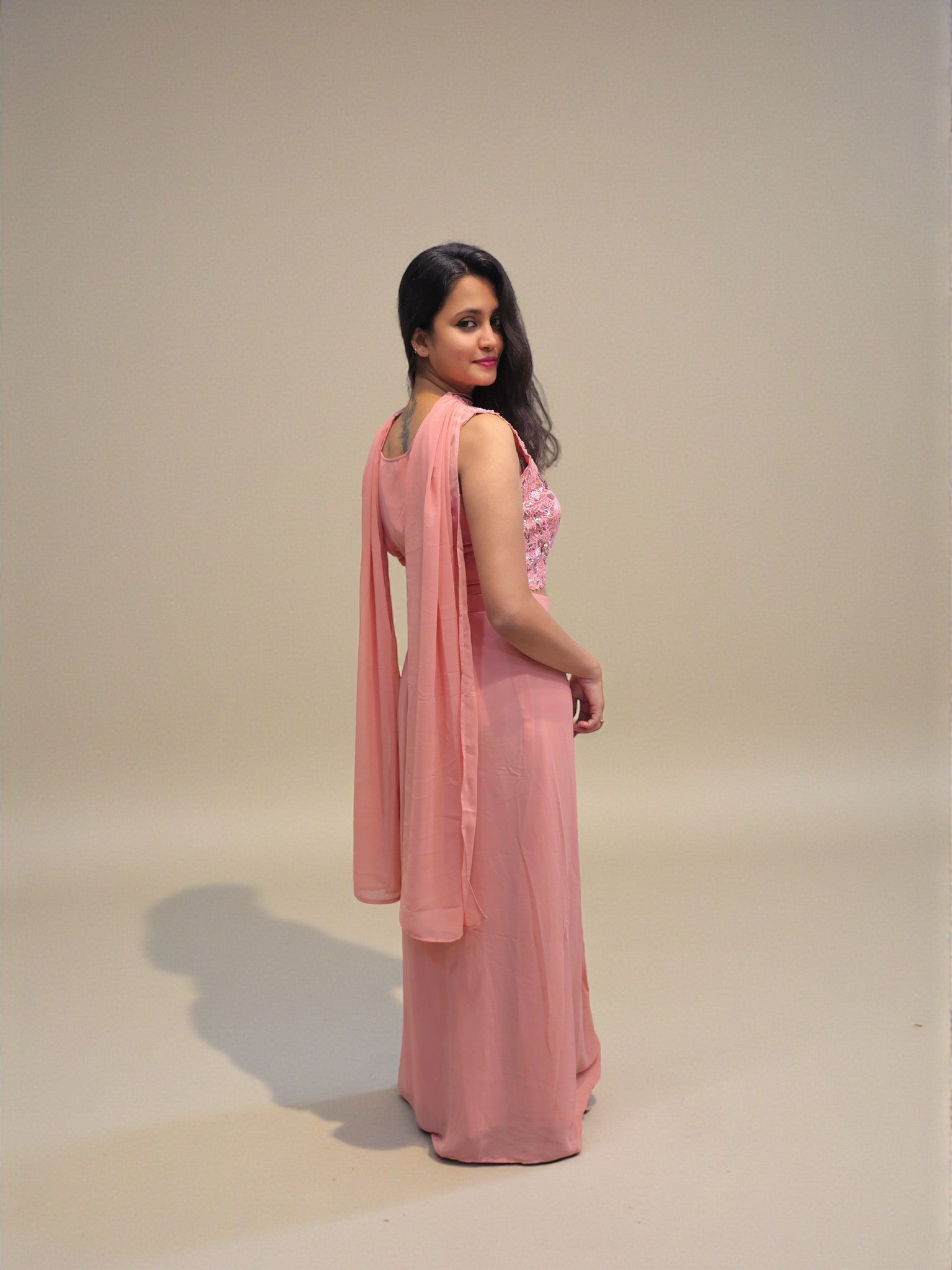 Designer peach crop top dhoti skirt wedding wear