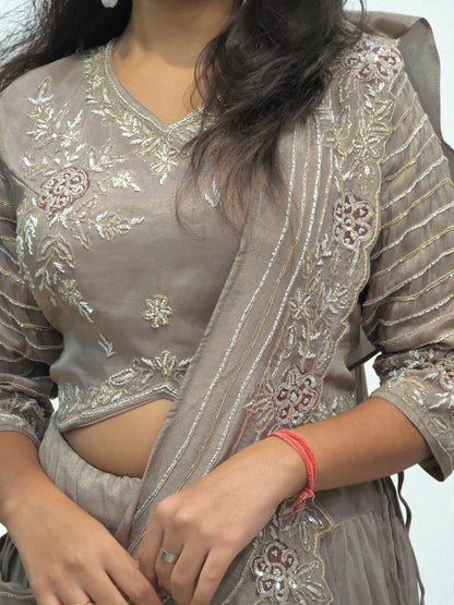 Traditional hand-embroidered lehenga outfit for weddings