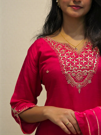 Wedding wear gota patti zardozi handwork kurta palazzo set for women