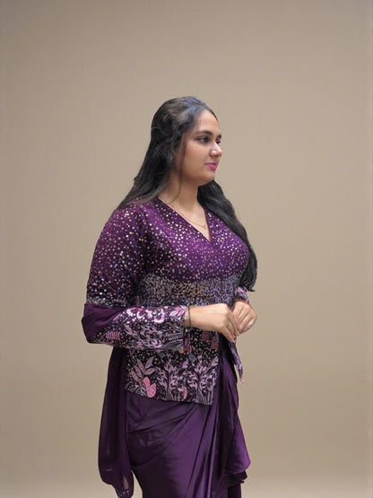 Designer wine fusion ethnic wear with dupatta