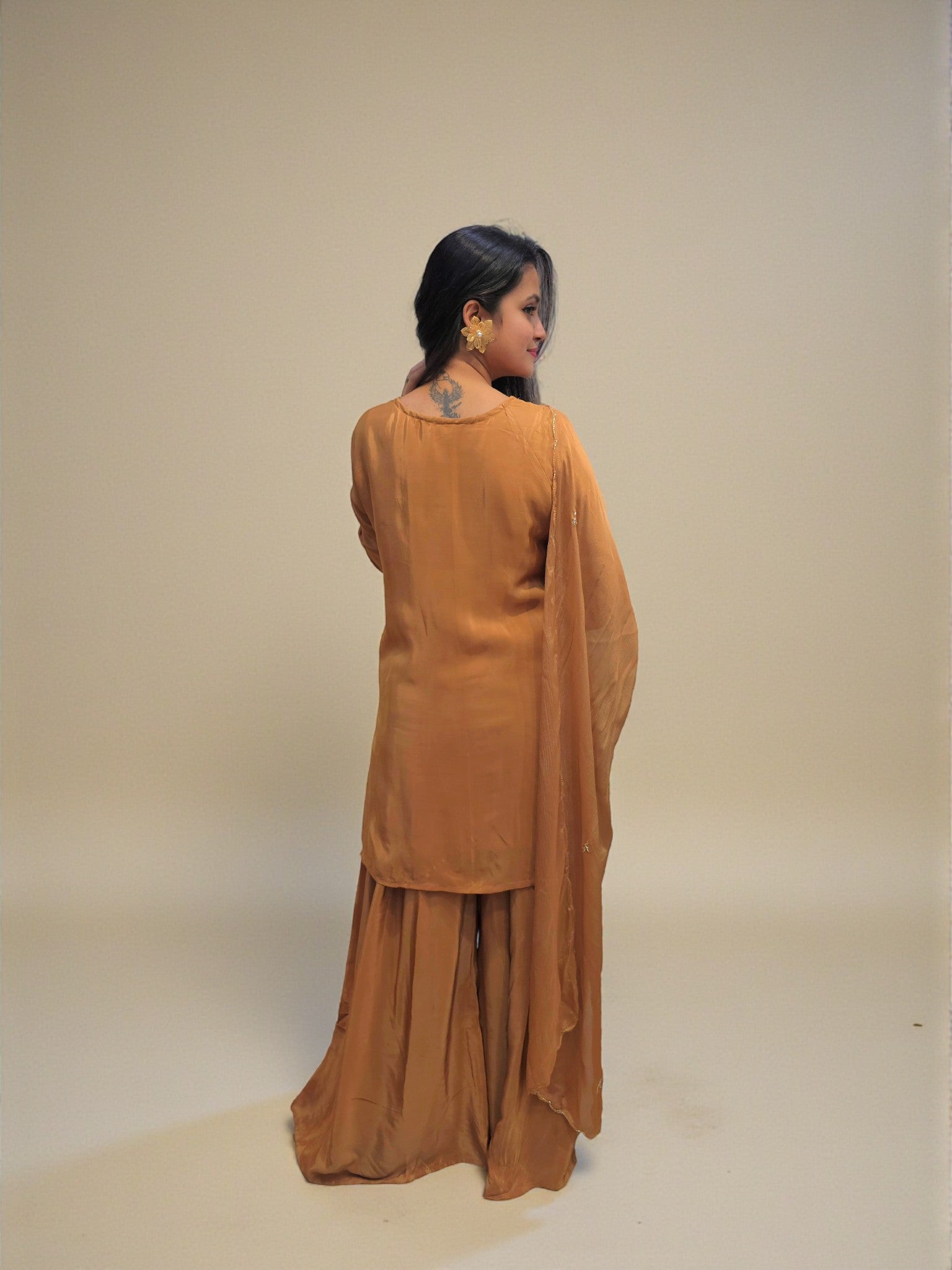 Elegant Rust Orange Zardozi Kurta Palazzo