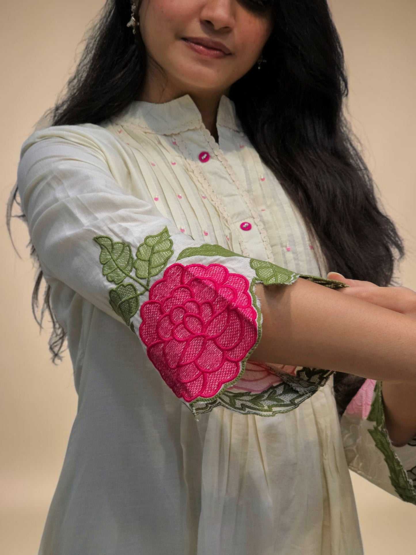 Floral embroidery mul cotton two-piece cord set
