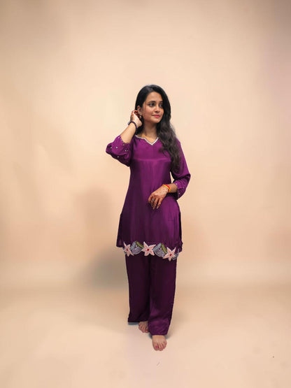 Wine purple designer handwork cord set for women