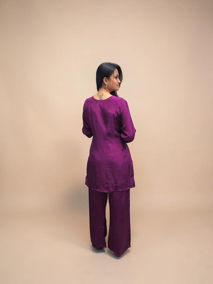 Wine purple designer ethnic outfit with handcrafted detailing