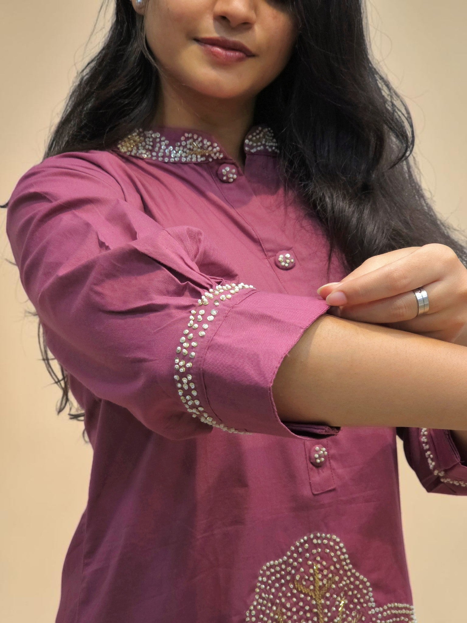 Premium mauve cotton ethnic co-ord set
