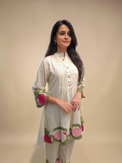 Premium mul cotton floral embroidered coord set