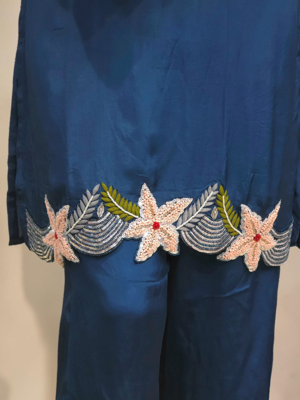 Elegant navy blue handwork kurta pant co ord set