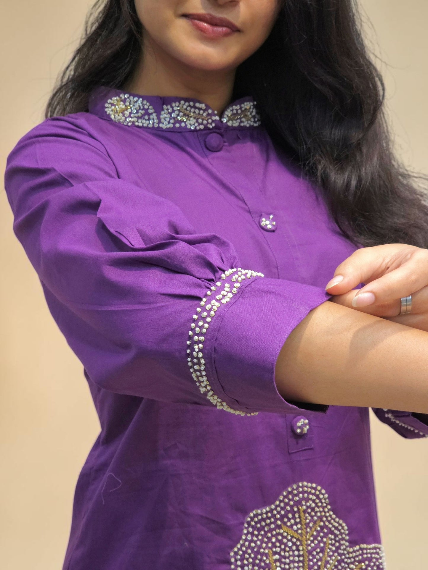 Premium purple cotton ethnic co-ord set