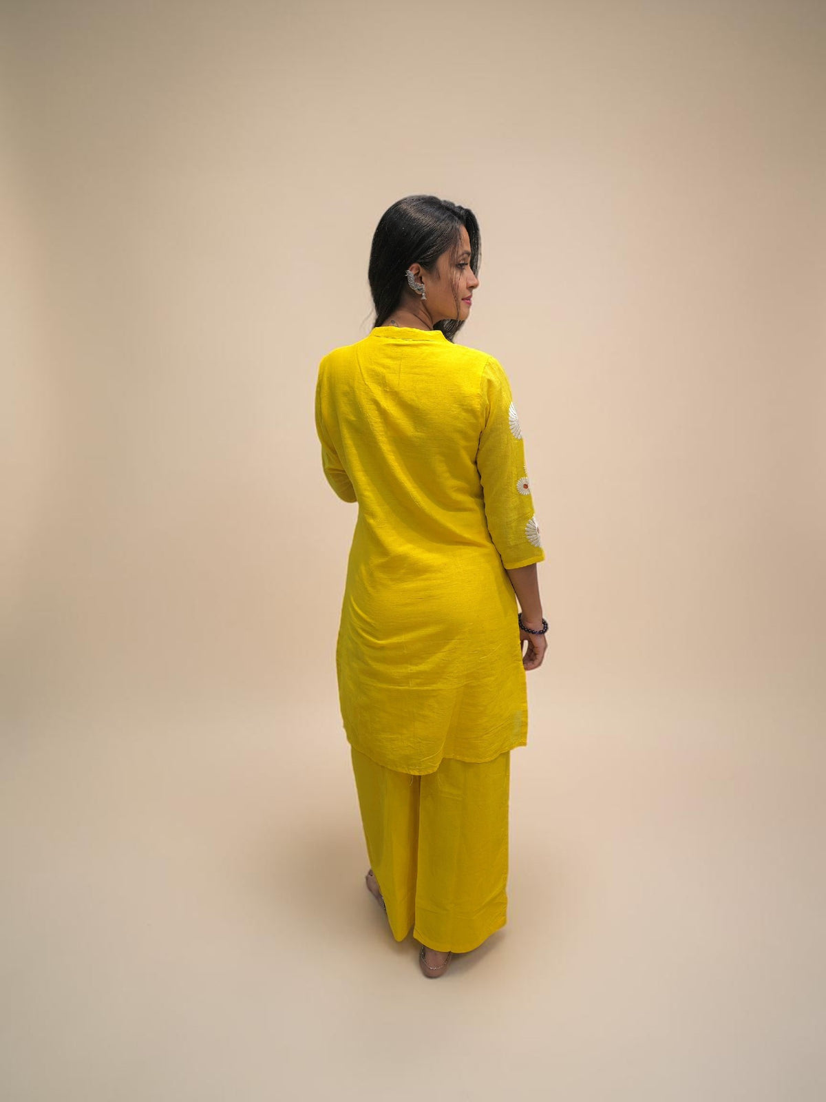 Elegant yellow Mul Cotton designer outfit for women