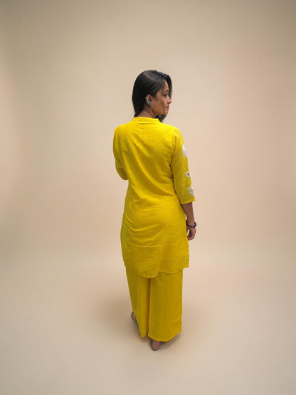 Elegant yellow Mul Cotton designer outfit for women