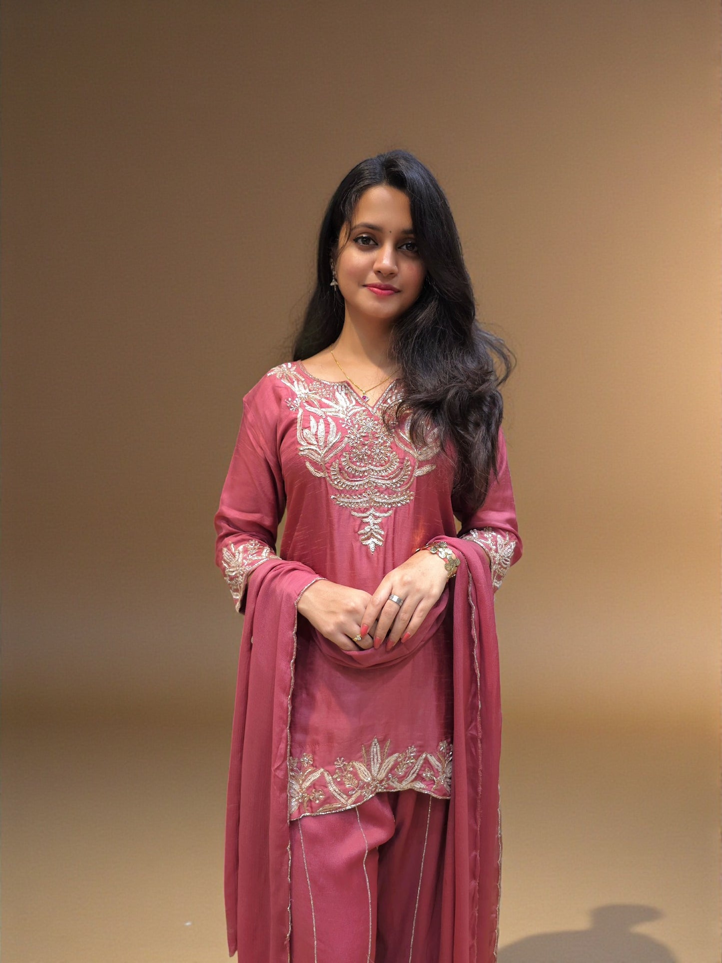 Zardozi handwork short kurta with palazzo set for festive wear