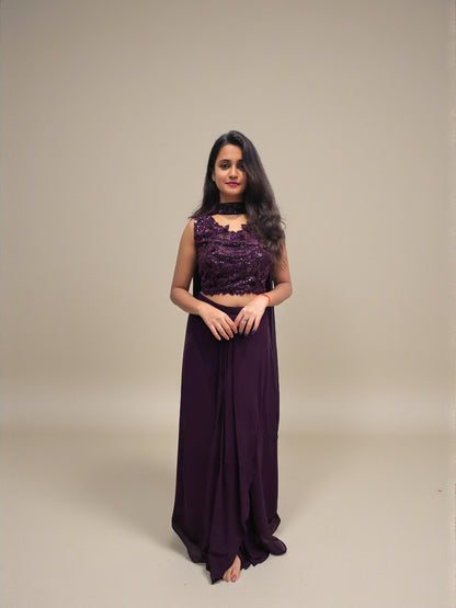 Designer heavy handwork crop top dhoti skirt with choker dupatta