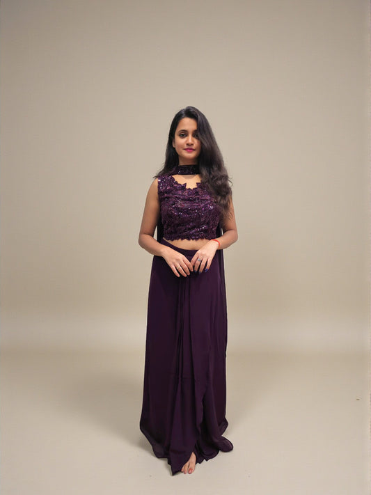 Designer heavy handwork crop top dhoti skirt with choker dupatta