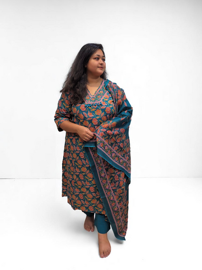 Pure Cotton Printed Kurta Set With Dupatta For Women
