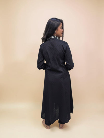 Elegant Black Kurta Pant Set with Hand Embroidery