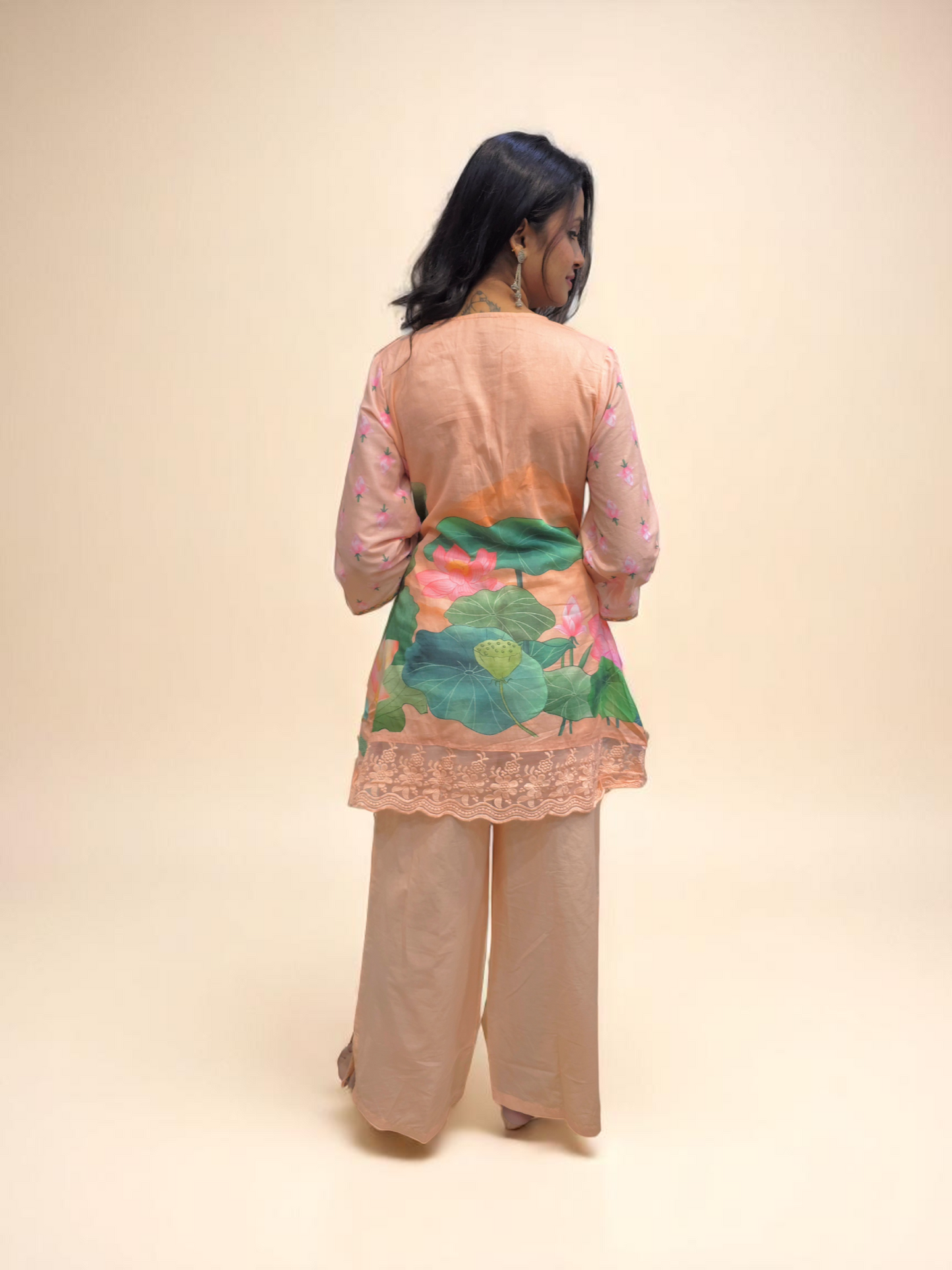 Printed Mul-Mul Cotton Co-ord Set - Peach