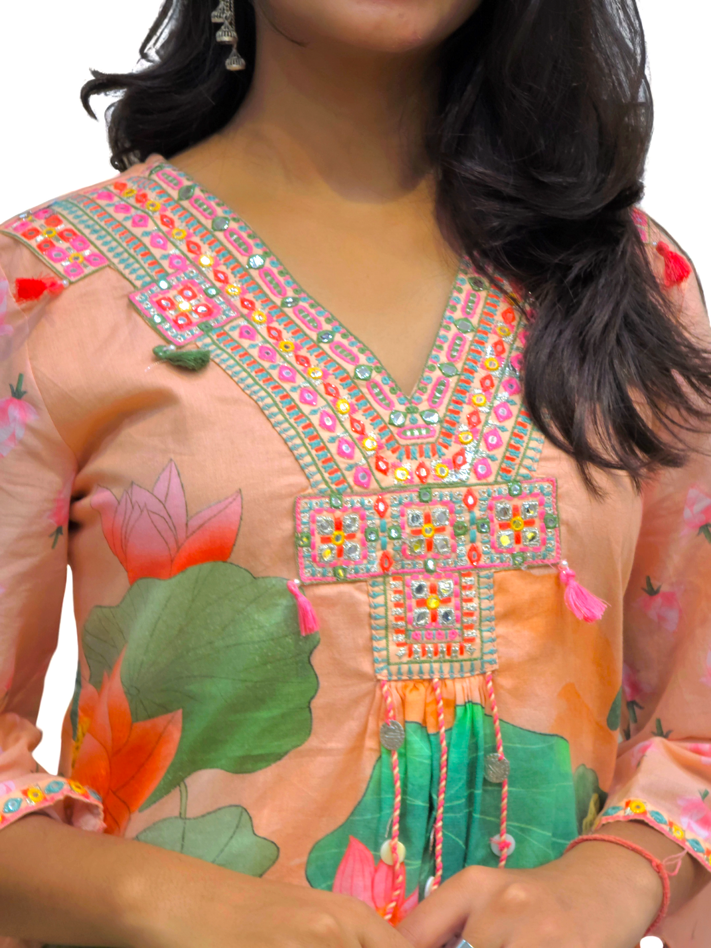 Printed Mul-Mul Cotton Co-ord Set - Peach