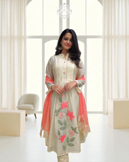 Designer Mul Chanderi Embroidery Suit