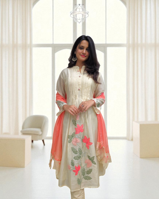 Designer Mul Chanderi Embroidery Suit