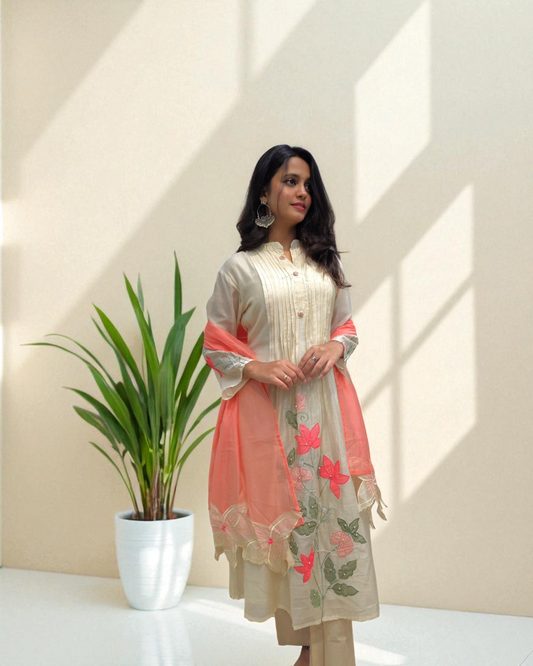 Designer Mul Chanderi Embroidery Suit