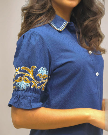 Designer Blue Embroidered Co-ord Set for Women