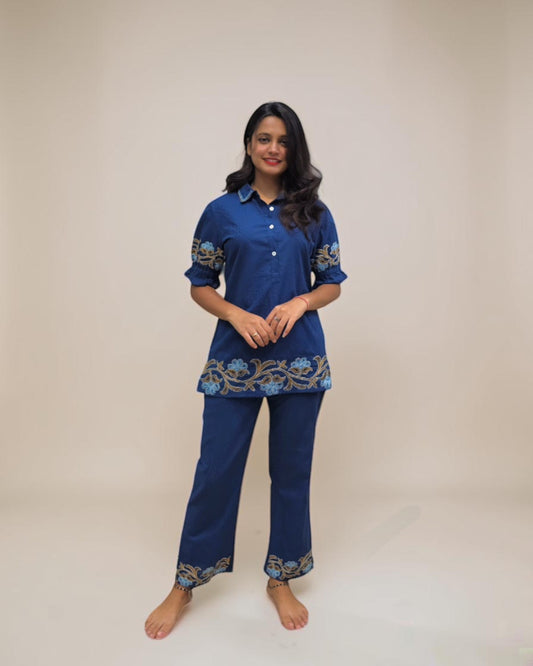 Designer Blue Embroidered Co-ord Set for Women