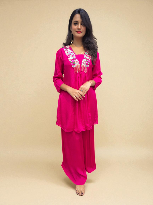 Indo-Western Kurta Palazzo Set for Women - Pink