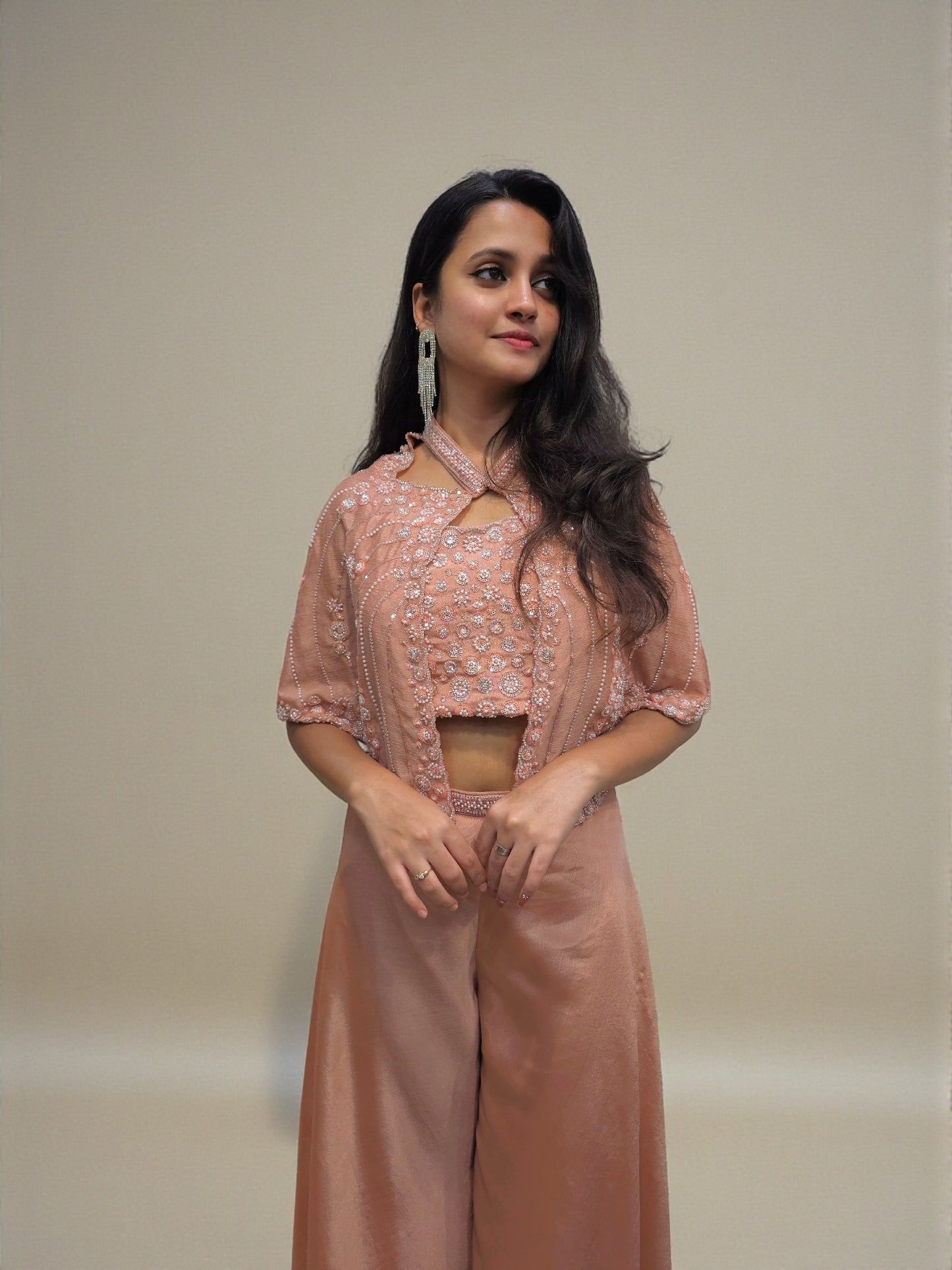 Handwork Crop Top Palazzo with Short Shrug