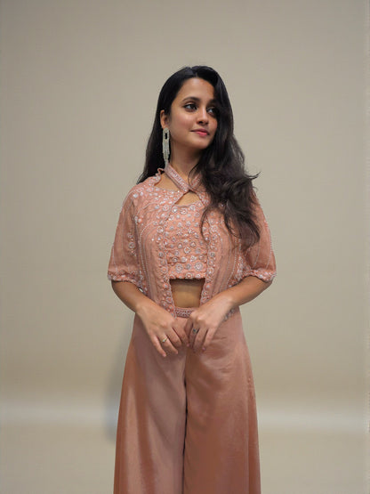 Handwork Crop Top Palazzo with Short Shrug