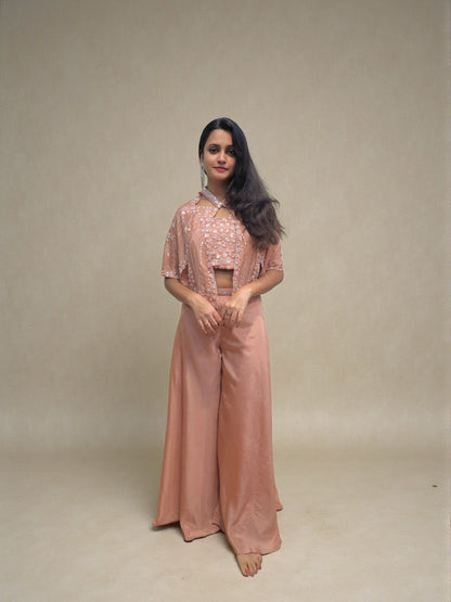 Handwork Crop Top Palazzo with Short Shrug