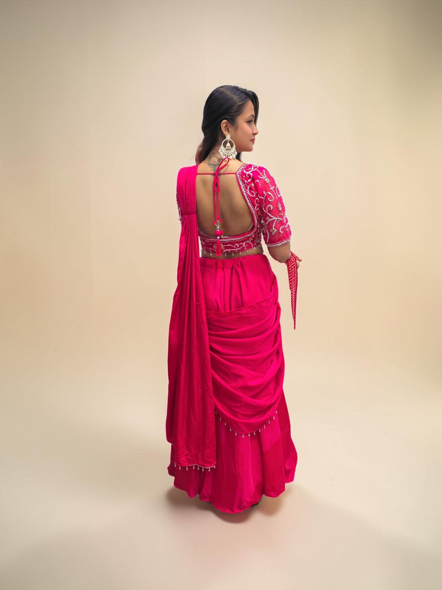 Hot Pink Crop Top Drape Skirt